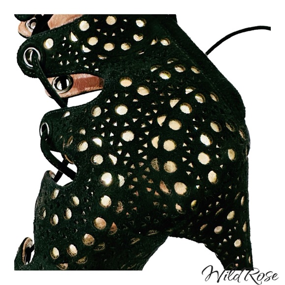 ALAIA AZZEDINE LASER CUT OUT BLACK SUEDE  GLADIATOR BOOTIE HEELS SZ 37.5 - Picture 13 of 17